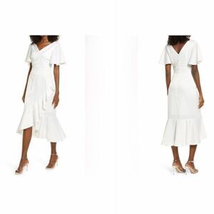 Amylynn White Pleated Wrap Dress Women Large NWT $225
